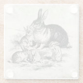 Vintage Rabbit-Familiendarstellung, Baby Bunnies Glasuntersetzer (Rückseite)