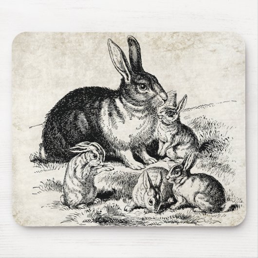 Vintage Rabbit-Familiendarstellung, Baby Bunnies Mousepad (Vorne)