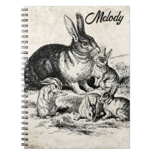 Vintage Rabbit-Familiendarstellung, Baby Bunnies Notizblock