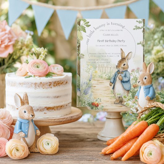 Vintage Rabbit Garden 1st Birthday Einladung