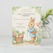 Vintage Rabbit Garden 1st Birthday Einladung (Stehend Vorderseite)