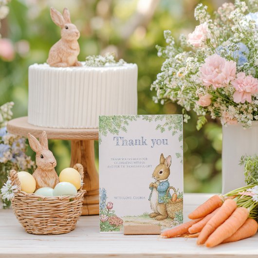 Vintage Rabbit Garden Baby Shower Dankeskarte