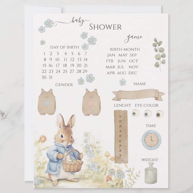 Vintage Rabbit Garden Baby Shower Game (Vorderseite)