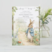 Vintage Rabbit Garden Birthday Einladung (Stehend Vorderseite)