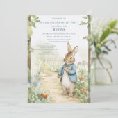 Vintage Rabbit Garden Birthday Einladung (Stehend Vorderseite)