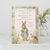 Vintage Rabbit Garden Birthday Einladung (Stehend Vorderseite)