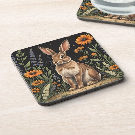 Vintage Rabbit  Getränkeuntersetzer (Linke Seite)