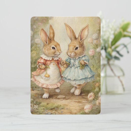 Vintage Rabbit Grußkarte Feiertagskarte (Stehend Vorderseite)
