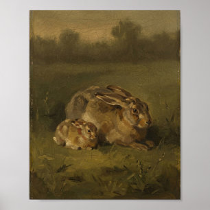 Vintage Rabbit Meadow II Vintage Gemälde Poster