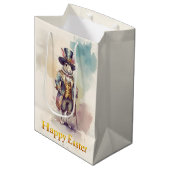 Vintage rabbit top hat Happy Easter Mittlere Geschenktüte (Vorderseite Schrägansicht)