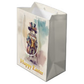 Vintage rabbit top hat Happy Easter Mittlere Geschenktüte (Rückseite Schrägansicht)