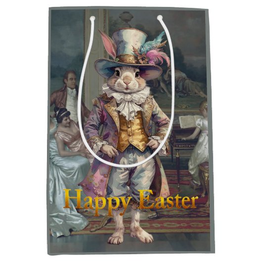 Vintage rabbit top hat Happy Easter Mittlere Geschenktüte (Vorderseite)