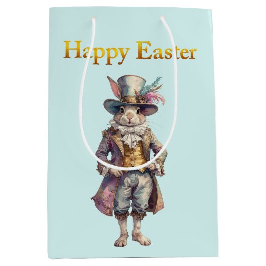 Vintage rabbit top hat Happy Easter Mittlere Geschenktüte (Vorderseite)