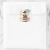 Vintage rabbit top hat Happy Easter Quadratischer Aufkleber (Tasche)