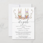 Vintage Rabbit Virtual Baby Dusche Einladung Twin (Vorderseite)