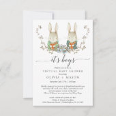 Vintage Rabbit Virtual Baby Dusche Einladung Twin (Vorderseite)