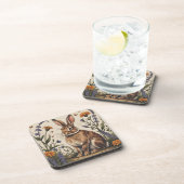 Vintage Rabbit with Wildflowers Getränkeuntersetzer (Rechte Seite)