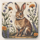 Vintage Rabbit with Wildflowers Getränkeuntersetzer (Vorderseite)