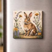 Vintage Rabbit with Wildflowers Magnet