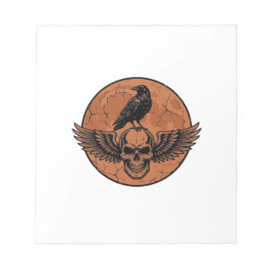 Vintage-Rabe-Geflügelter-Totenkopf-Orange-Mond-Vek Notizblock