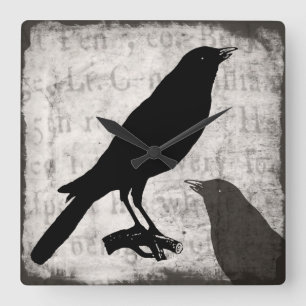 Vintage Rabe Goth Collage kundengebundene Quadratische Wanduhr