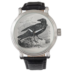 Vintage Raben-Schwarz-Vogel-Krähen-personalisiert Armbanduhr