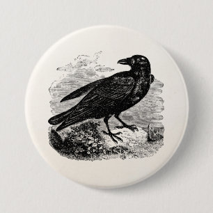 Vintage Raben-Schwarz-Vogel-Krähen-personalisiert Button