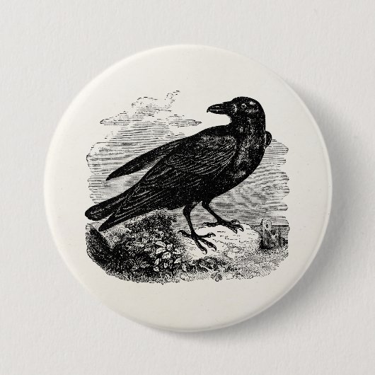 Vintage Raben-Schwarz-Vogel-Krähen-personalisierte Button (Vorderseite)