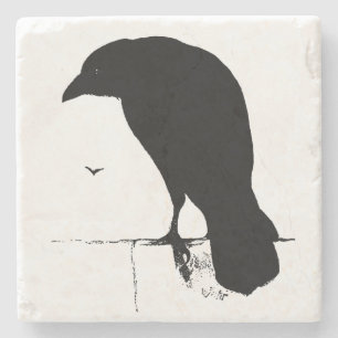 Vintage-Raben-Silhouette Retro-Goth-Raben Krähe Steinuntersetzer