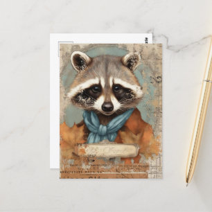 Vintage Raccoon Collage Postkarte