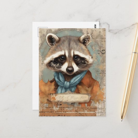 Vintage Raccoon Collage Postkarte (Vorderseite/Rückseite Beispiel)