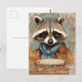 Vintage Raccoon Collage Postkarte (Vorne/Hinten)