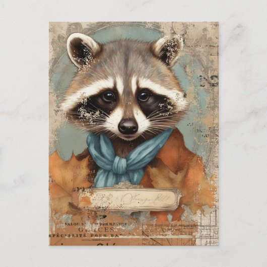 Vintage Raccoon Collage Postkarte (Vorderseite)