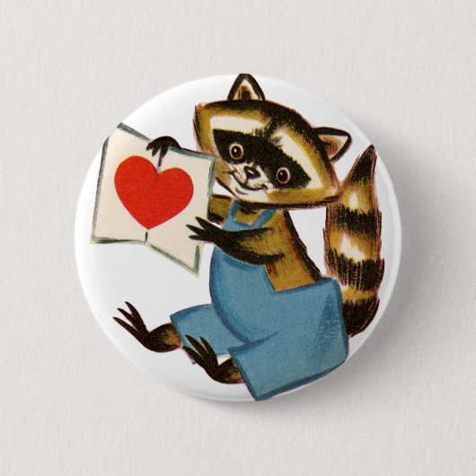 Vintage Raccoon-Liebe Button (Vorderseite)