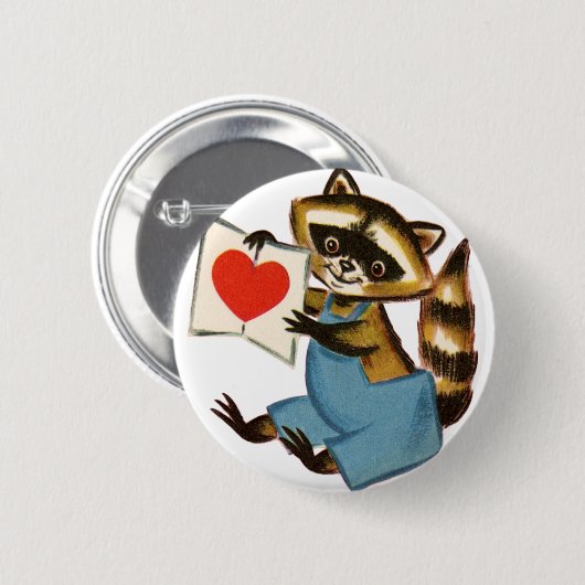 Vintage Raccoon-Liebe Button (Vorne & Hinten)