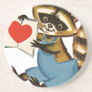 Vintage Raccoon-Liebe Getränkeuntersetzer