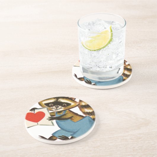 Vintage Raccoon-Liebe Getränkeuntersetzer (Seite)