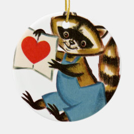 Vintage Raccoon-Liebe Keramik Ornament