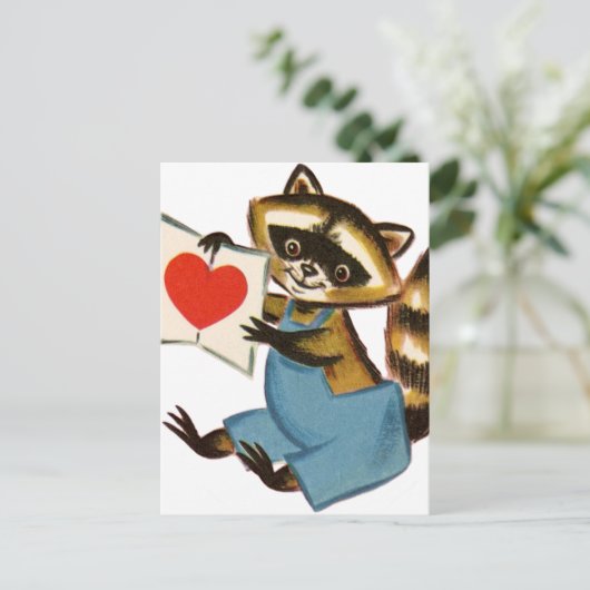 Vintage Raccoon-Liebe Postkarte (Stehend Vorderseite)