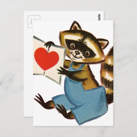 Vintage Raccoon-Liebe Postkarte (Vorne/Hinten)