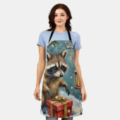 Vintage Raccoon Opening Christmas Gift Box Art Schürze (Getragen)