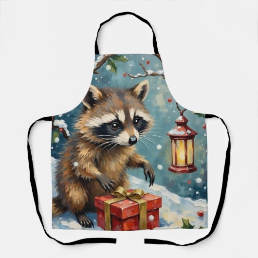 Vintage Raccoon Opening Christmas Gift Box Art Schürze (Vorderseite)