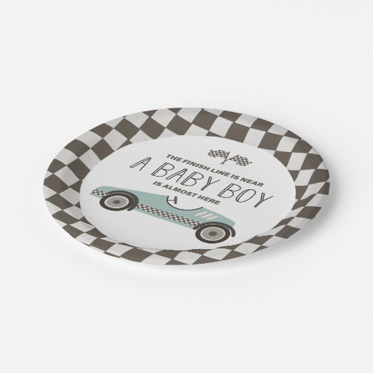 Vintage Race Car Baby Dusche Pappteller (Schrägansicht)