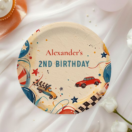 Vintage Race Car Two Fast Birthday Pappteller