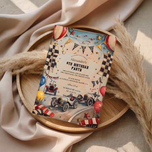 Vintage Racing Boys Birthday Party Einladung