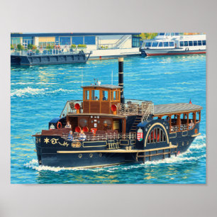 Vintage-Raddampfer im sonnigen Hafen Nautical Poster