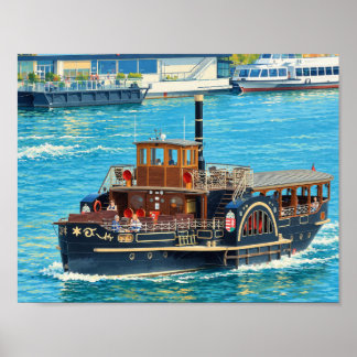 Vintage-Raddampfer im sonnigen Hafen Nautical Poster