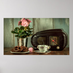 Vintage Radio China Set Blume und Pretzel Poster