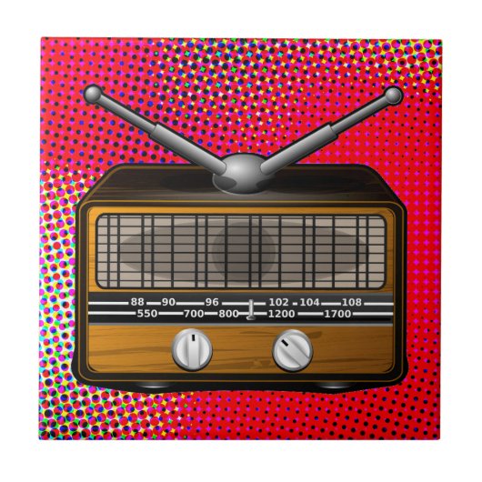 Vintage Radio Retro Pop Art Fliese (Vorderseite)