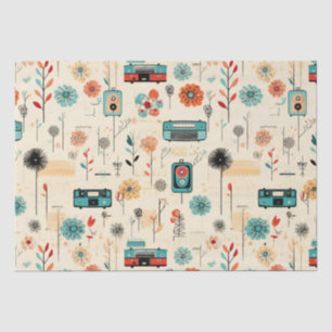 Vintage Radio Wildflower Creme Botanisch Seidenpapier